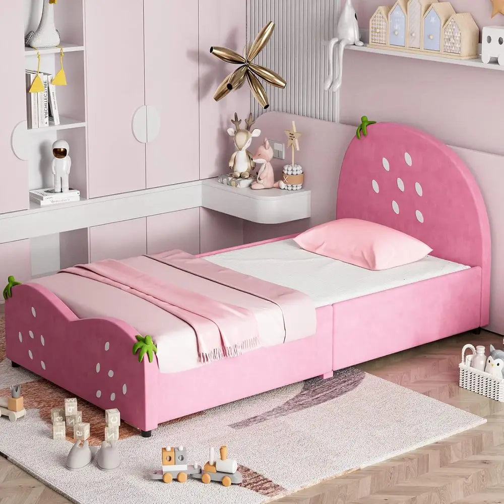 EY Twin Bed es or Kids, Toddler Wooden Twin Bed Platorm w/board & Slat Base, No Box Spring Needed, Children Bedroom urniture or