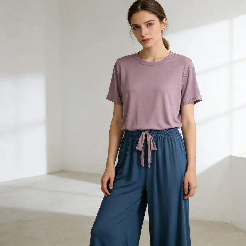 DIDUQIPAO Women's Modal Pajama Set - Short Sleeve Shirt & Pants