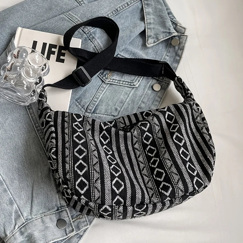 Crossbody Bags Tribal Style Shoulder Bag, Foldable Crossbody Striped Pattern, Flag Theme Hand Washable Edge Painted Lining