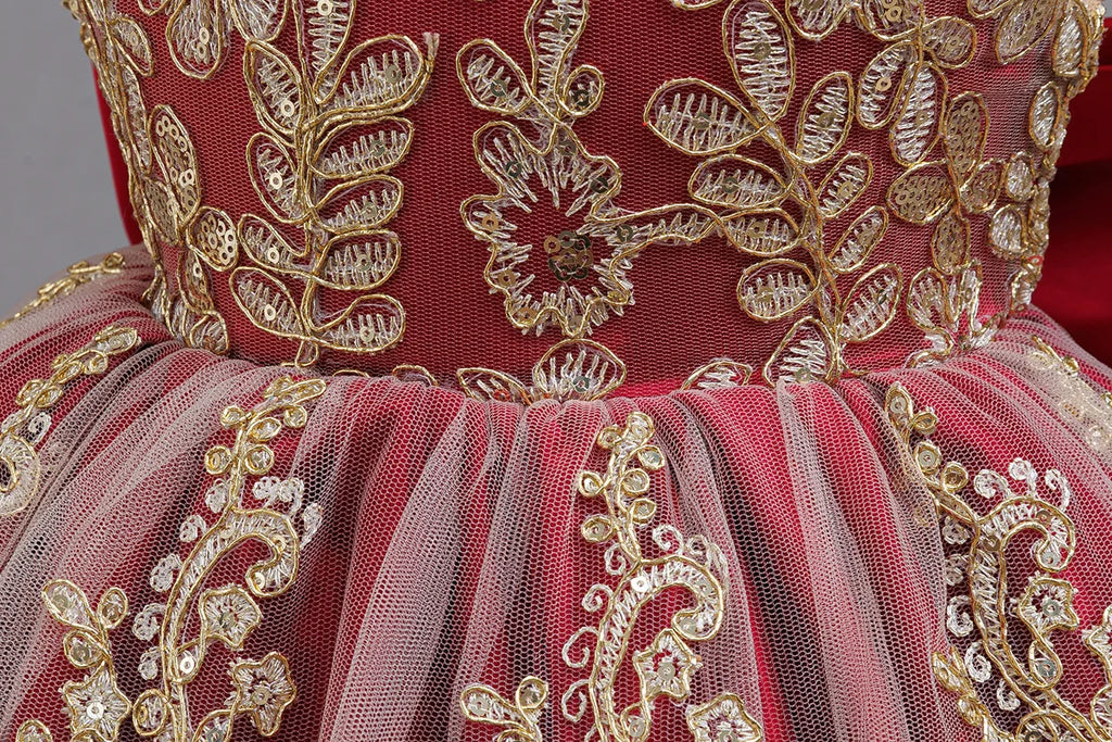 HETISO Children's Dress Princess Embroidery Lace Flower Girls Holiday Party Ball Gown Little Kids Summer Costume 1-6Y