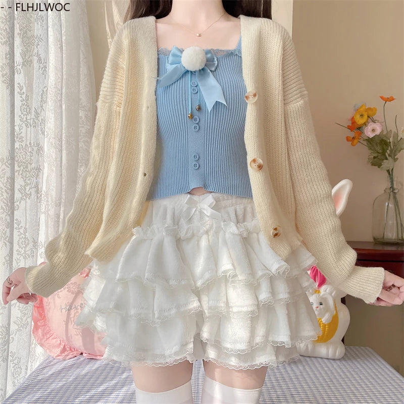 Autumn Velvet Bloomers Lolita Style Girls Cute Japan Sexy Lace Date Princess Pink Layer Puff Shorts Ruffles Lantern Small Pants