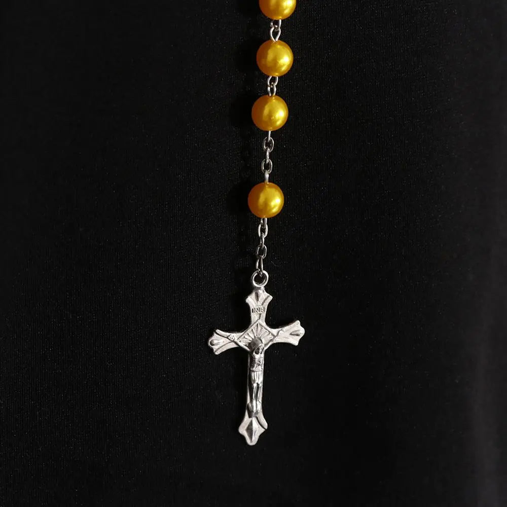 Vintage Rosary Beads Jesus Crucifix Cross Necklace