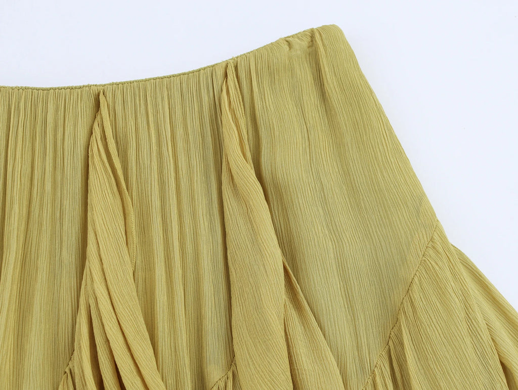 Topenomi Fairy Tierred Ruffled Skirt Women Summer Simple Solid Elastic Waist A-line Long SkirtsK Fashion Versatile Юбка
