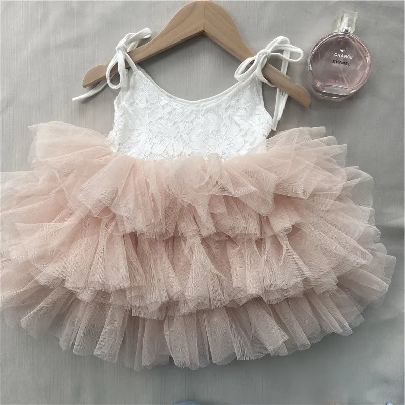 Toddler Girls Lace Tutu Dress for Kids Lovely Layers Ruffles Vestidos Fashion Baby Birthday Party Gown Boutique Wear