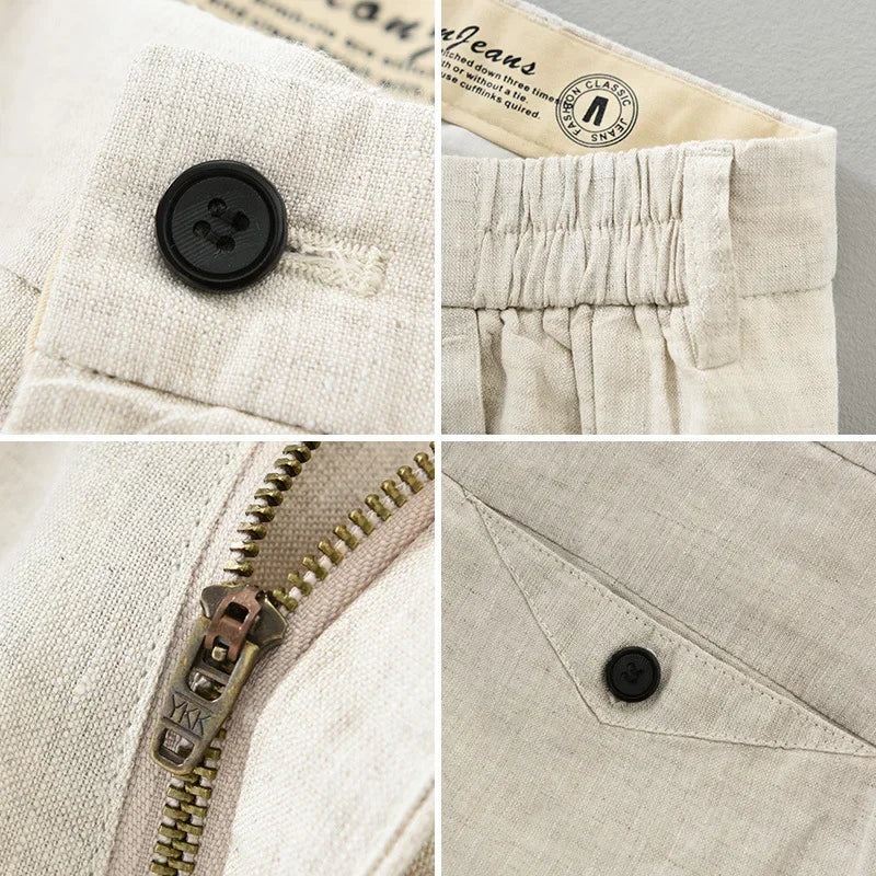 2025 Summer New Breathable Pure Linen Casual Pants for Men Clothing Slim Streetwear Men Ankle-length Pants EC1333