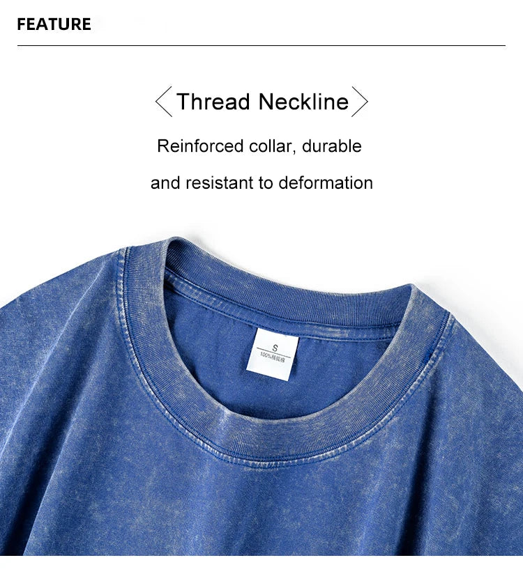 Couple Washed Retro 230g Heavy Duty Cotton Short Sleeved T-shirts Versatile For Men Women Summer Solid Color Loose T-shirt Top