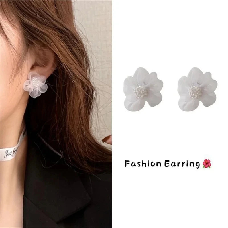 New Fashion Sweet Design Spring/Summer Blue Pink Enamel Flower Light Luxury High End Earrings Gifts For Women'S Jewelry