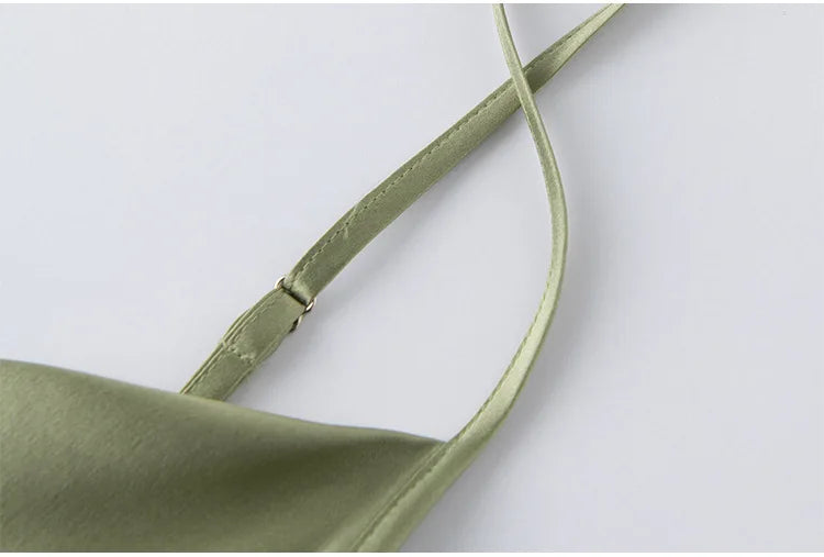 Women's Summer New Style French 100% Natural Mulberry Silk Plain Satin Swing Collar Temperament Camisole Slim Fit Party Dress