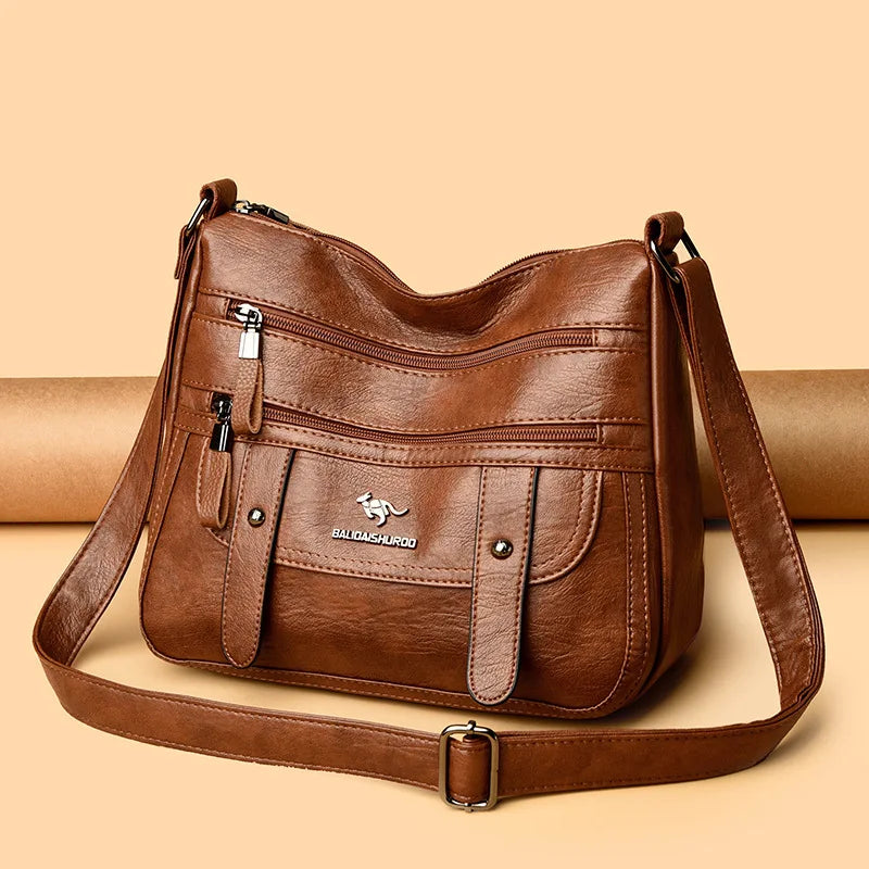 Trendy Women's Soft Leather Shoulder Bag Large Capacity Diagonal Crossbody Bag Street Style Matron Bag Fashionable All-Match
