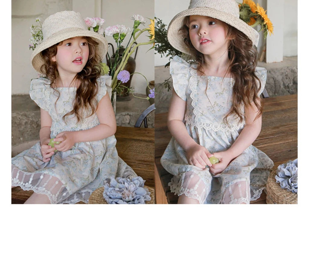 Korean Summer 2026 Girls' Dress Elegantly Floral Backless Children's Clothing Korean Style Kids' Fashion Available Now