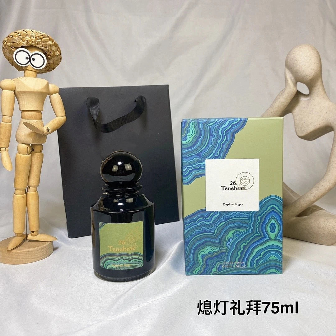 Dark Glossy Sphere Cap Bottle with Green Label, Warm Cool Woody Incense Unisex Fragrance, Luxury Niche EDP Spray 75ml