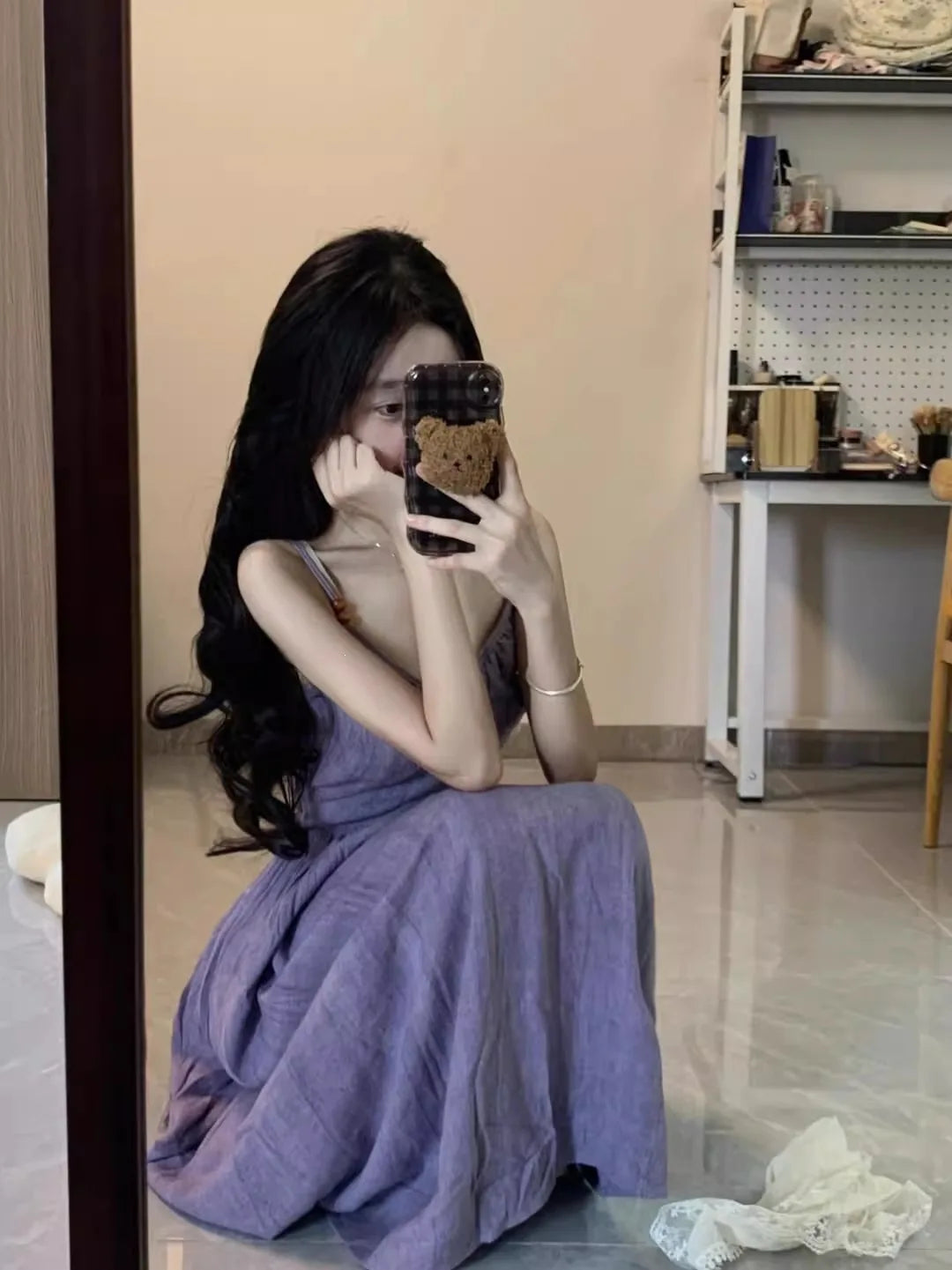 Dopamine Beautiful Purple Strap Dress Women Summer 520 Date Island Vacation Waist Cinch Beach Skirt A-Line Long Dress V-Neck ...