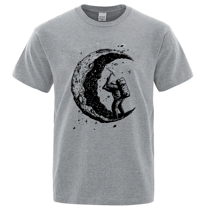 Men'S High Quality 100% Cotton Moon Print Casual Summer Cool Short Sleeve Men Tshirt Loose T-Shirt Male Tee Shirts Male Tee Tops