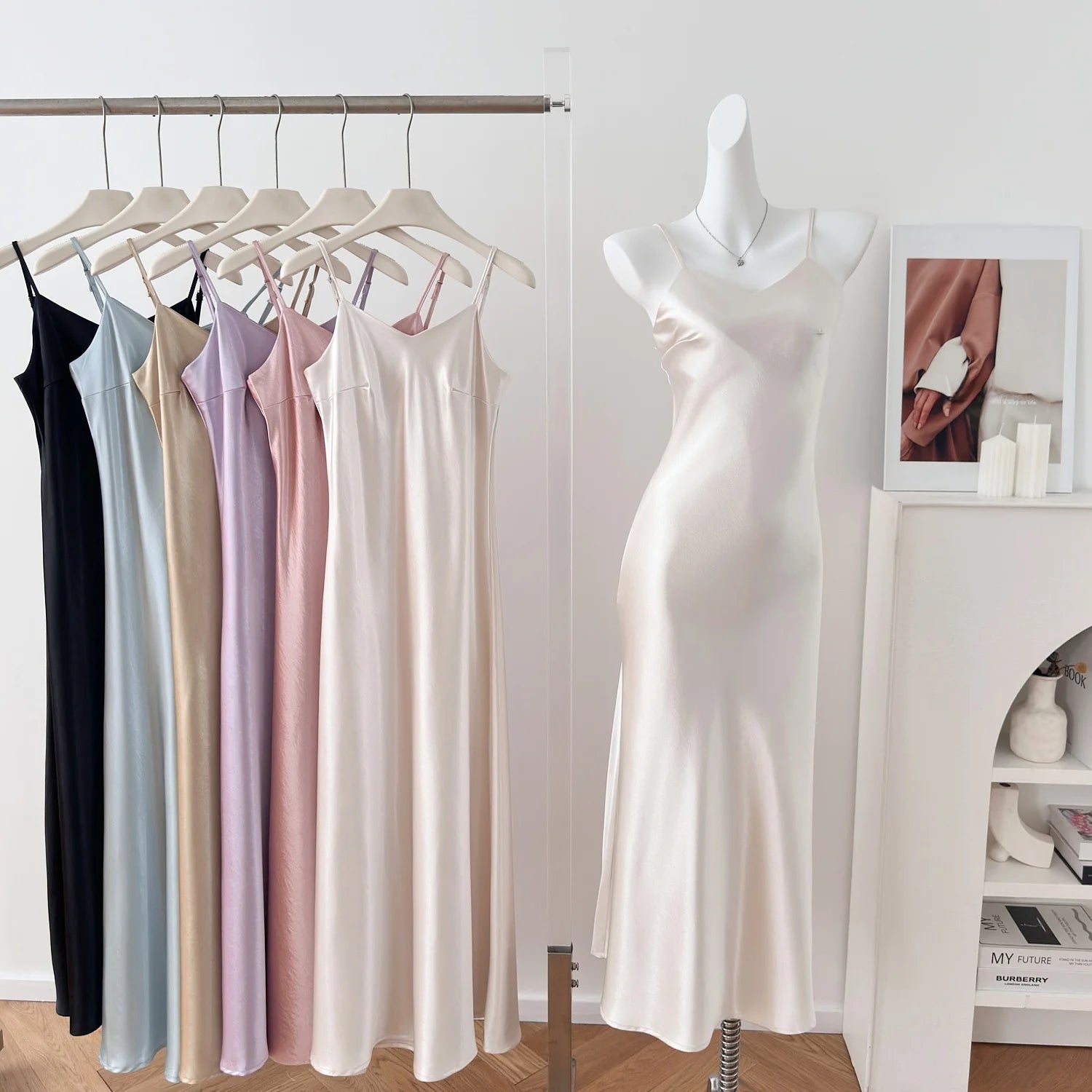 Elegant Chinese Style Satin V-Neck Sleeveless Women's Dress Slimming Waist Design Summer City Walk Long Skirt Inner Wear