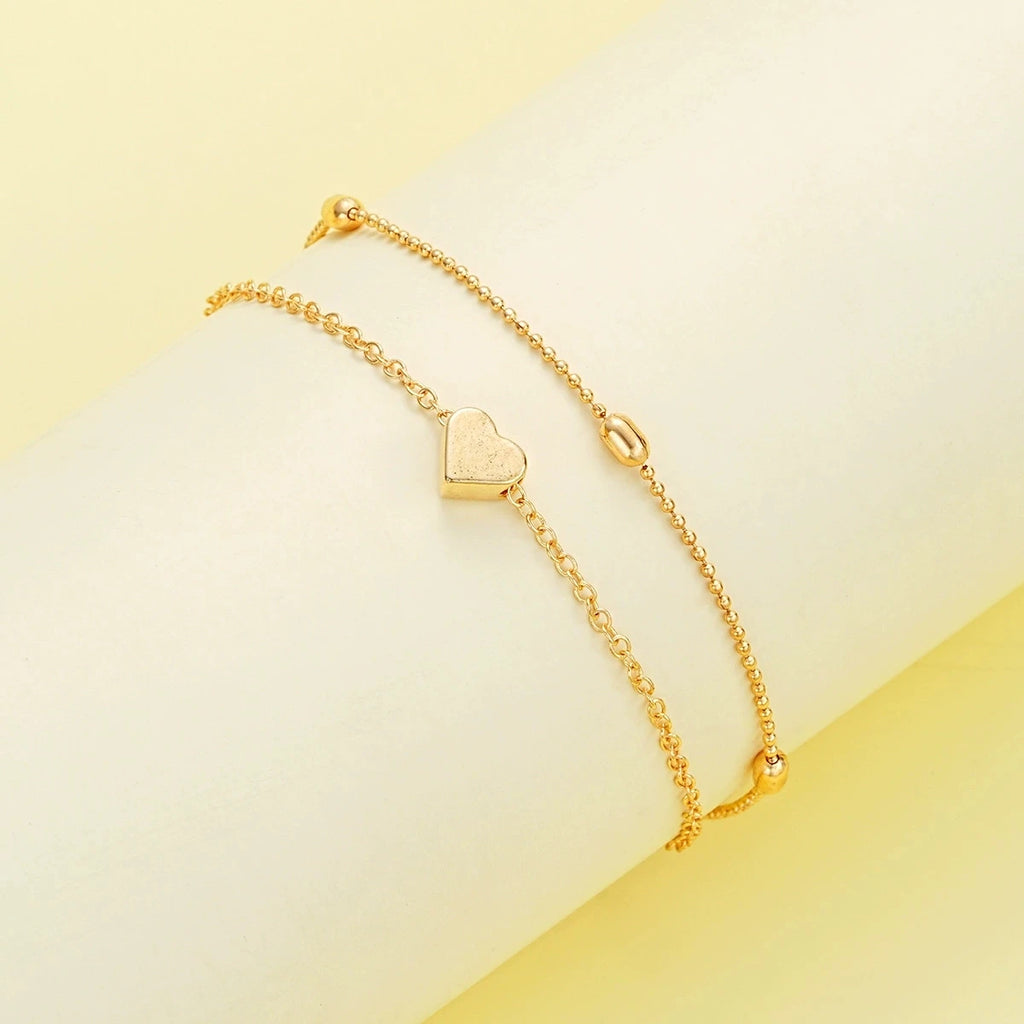 Fashion Imitation Pearl Heart Jewelry Set For Women'S Gold Silver Color Round Beads Necklace Bracelet Set Daily Wear Accessories