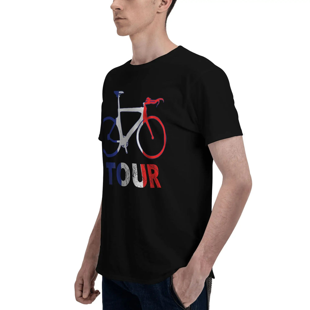 Tour In France Cycling And Cisclistas Fitted Scoop Graphic 100% Cotton T-Shirt Tour Of France Tops Tees For Men