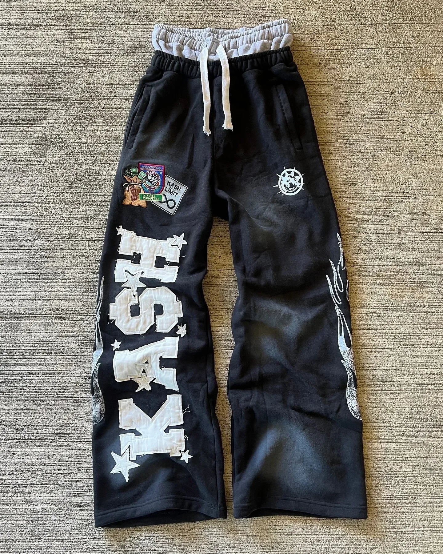 American Letter Patch Men Hip Hop Baggy Sweatpants With Retro Double Layer Y2K Style