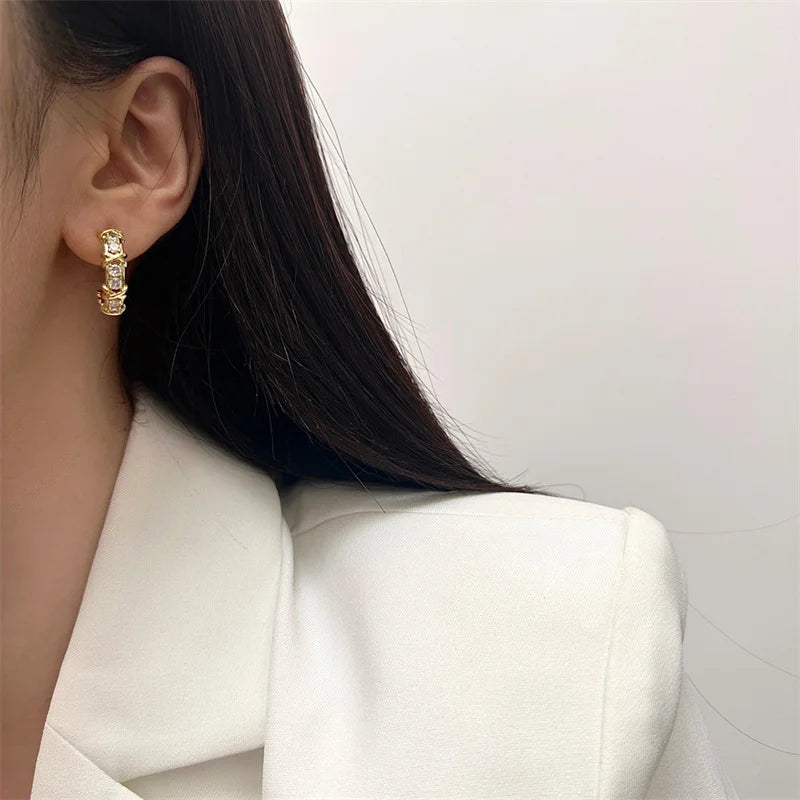 Vintage Cc Design Stud Earrings For Women'S Korean Fashion X Cross Zircon Earring Engagement Jewelry Gifts
