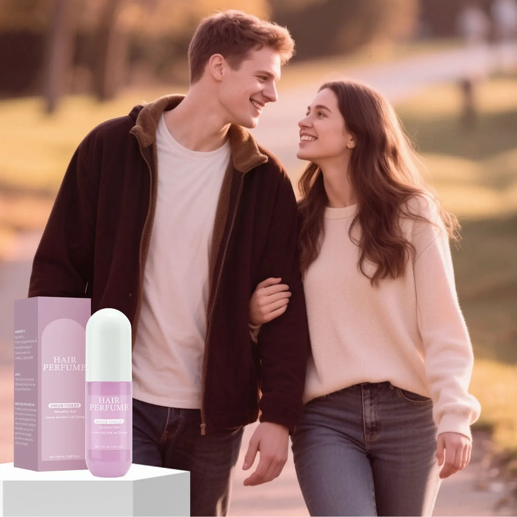 50ML Sheer Violet Hair Perfume for Women Clean Deodorizing Hair Spray & Body Mist Freshen Hair Body & Pillows Soft Musk Scent