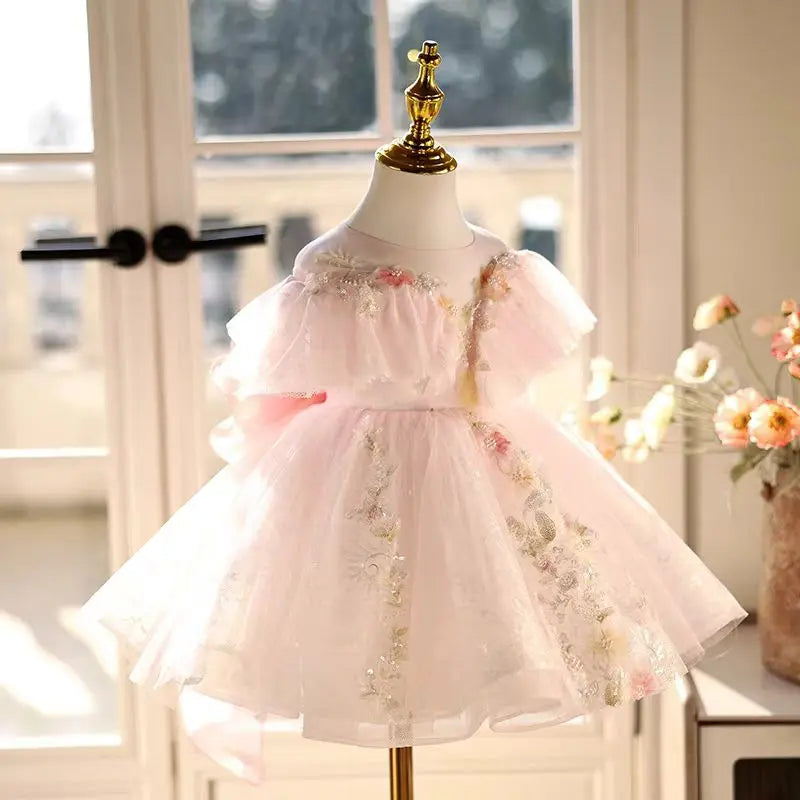 Dreamy Vow J472 Elegant Pink  Baby Girl Dress with Bow for Kids 1st Wedding Birthday Holiday Party Holiday Knee Length Ball Gown