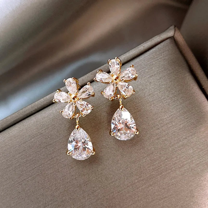 Exquisite Leaves Crystal Flower Stud Earrings For Women'S Aaa Zircon Rose Butterfly Tassel Earring Bride Wedding Jewelry