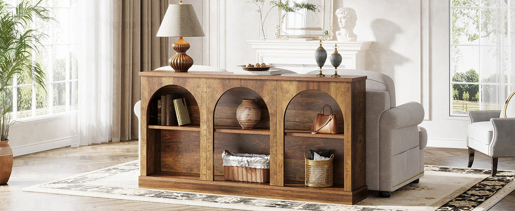Tribesigns Farmhouse Console Table, 63-Inch Long Entryway Table with 3 Tier Storage, Wooden Rectangular Sofa Table