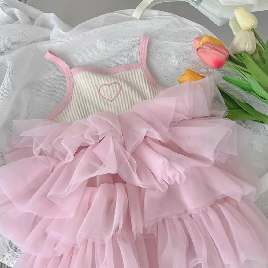 Baby Girl Cake Dress - Sleeveless Princess Dress, 0-1Y Polyester