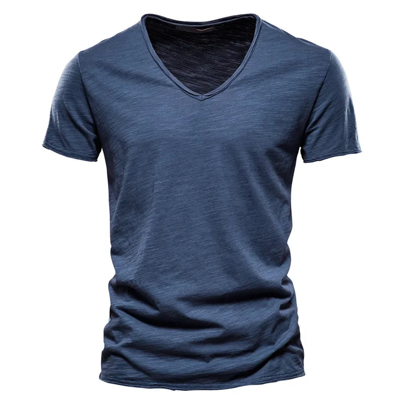 Aiopeson 100 Percent Cotton Men V Neck Slim Fit T Shirt Premium Comfort Casual Tee