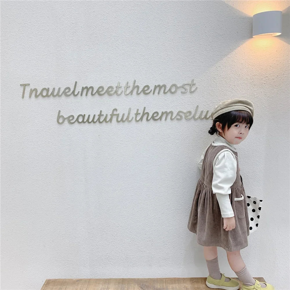 2025 Vinatge Baby Corduroy Sleeveless Dress Little Girls Sundress and Long Sleeve Tops Autumn Winter  Two Piece Set Children