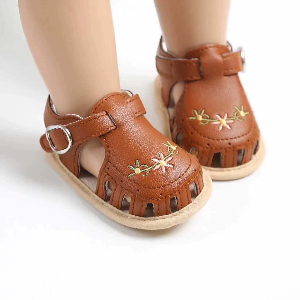 Infant Baby Girls Beach Sandals Flats and Soft Sole Non-slip Flower Princess Wedding Dress Walking Shoes for Newborn Baby