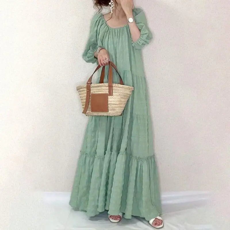 Fairy Tale Slimming Long Skirt Dress Super Fairy Big Swing Skirt Women's Fashion Summer City Walk High Collar Long Sleeve Dress