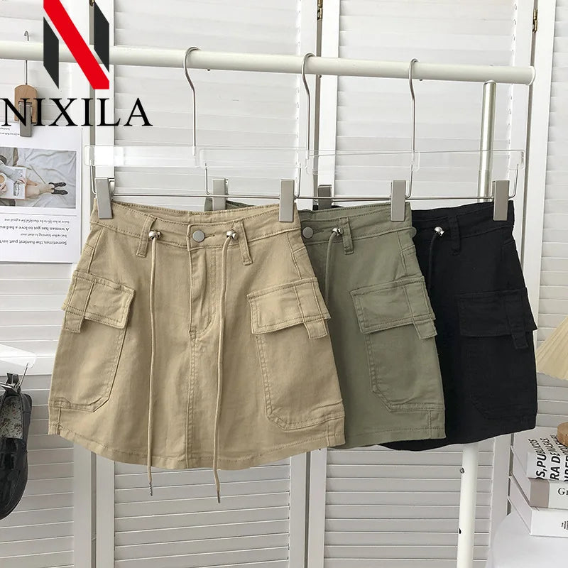New in Women Summer Drawstring High Waist Denim Package Hip Half-body Skirt Korean Fashion Vintage Versatile Skirt Women Clothes