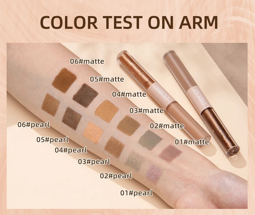 QIBEST Double Head Glitter Matte Eye shadow Stick Makeup Sets Long Lasting Shimmer 2 In 1 Liquid Eyeshadow Cosmetic Sets 6 Color