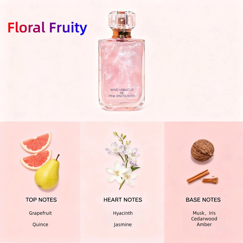 50ml Feng Mu Jin Pink Encounter Women Eau De Parfum, Long Lasting Floral Fruity Perfume, Grapefruit Quince Hyacinth Jasmine Scent, Musk Cedar Amber Fragrance, Shimmer Quicksand Bottle Gift for Girlfriend