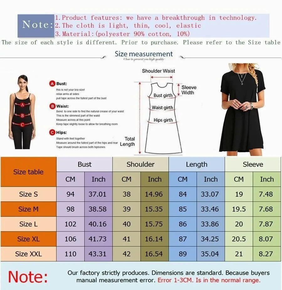 Fashion Retro Round Neck Short Sleeve Summer Beach Dress Ladies Elegant Dress Loose Ladies Dress