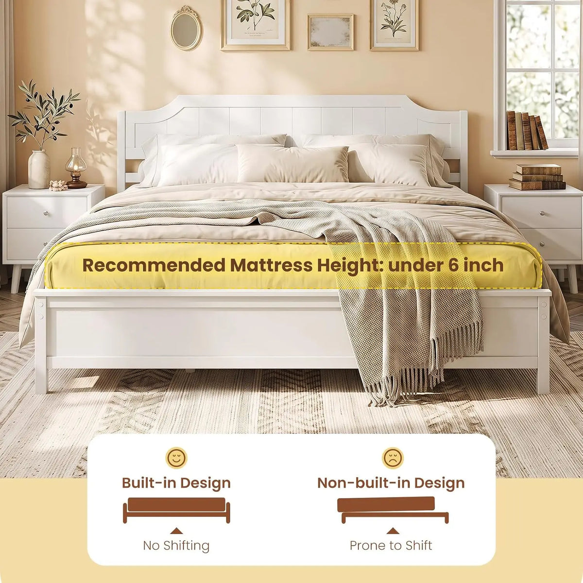 King Wooden Bed Frame with Headboard & Slat Support, Customized