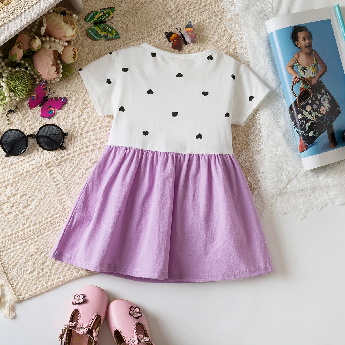 Baby Girl Dress Summer Love And Spot Pattern Doll Collar Baby Dresses Cute Casual Girl Princess Dresses