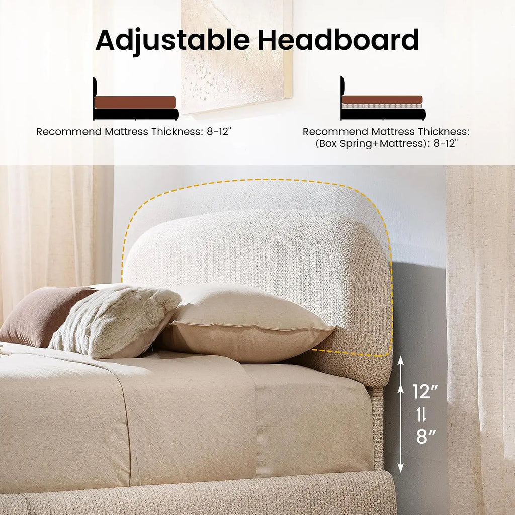 Queen Storage Bed Frame Adjustable Headboard Beige, Customized