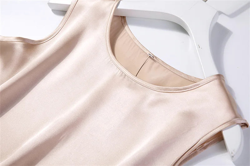 Elegant Fashion Satin Tank Tops Office Lady Blouse Shirts plus  Summer Slim Sleeveless Vest Women Simple O-neck Tops y2k clothes