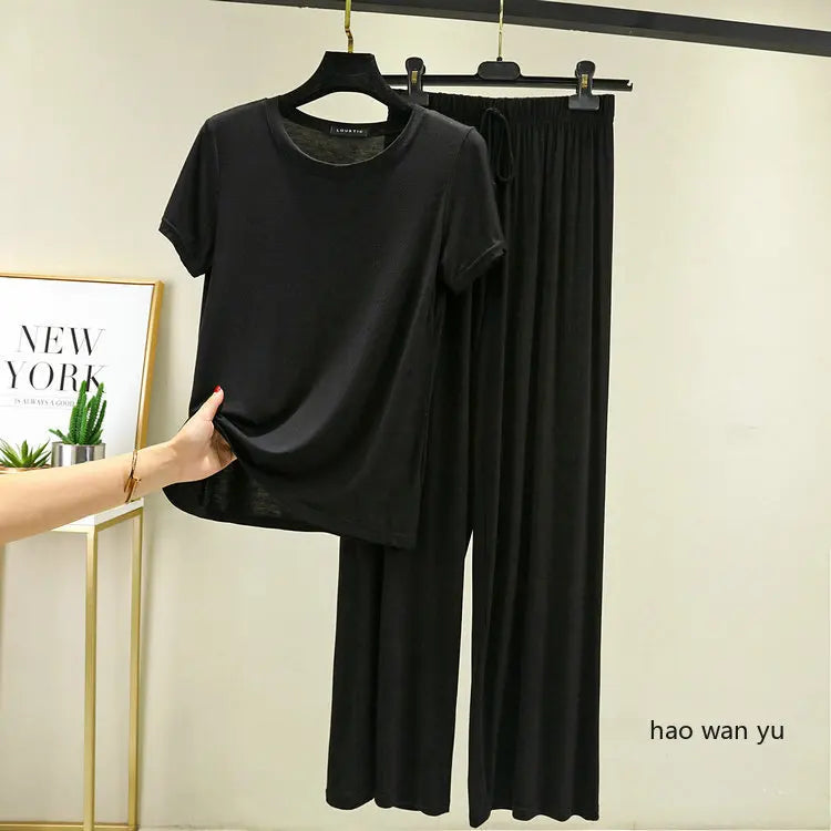 Women's Modal Pajama Set - Wide Leg Pants Casual Lounge Wear
