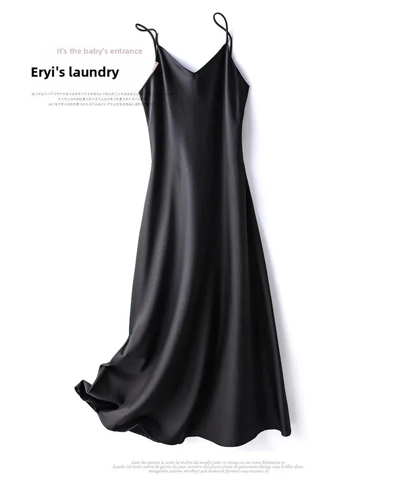 Silk Satin Wrap Dress Women's Base Fashion Spring Summer Beach Holiday Long Dress V-neck Sleeveless Empire Waist Ankle-length