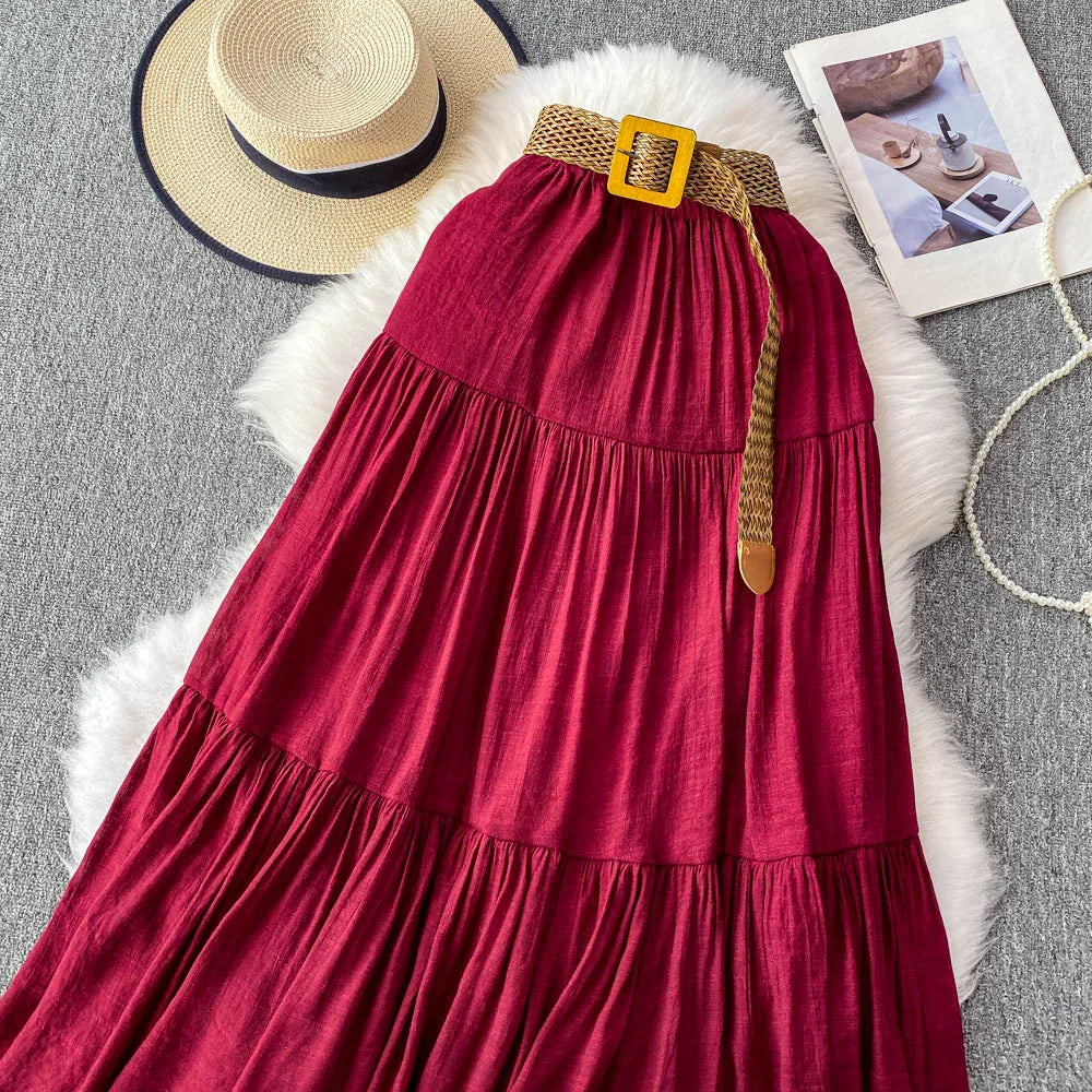 White Casual Mid-Length Puffy Skirt Women's Summer High Waist Slimming Cake Skirt Korean Sle Commute A-Line Skirt
