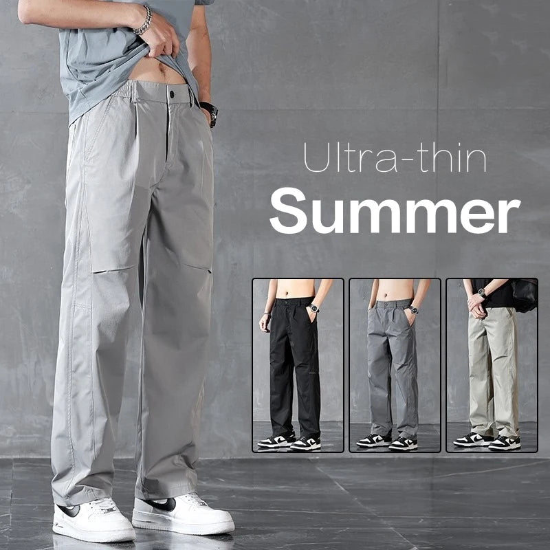 Brand Clothing Spring Summer Thin Men's Casual Straight Trousers Elastic Waist Outdoor Business Solid Color Long Pants Male