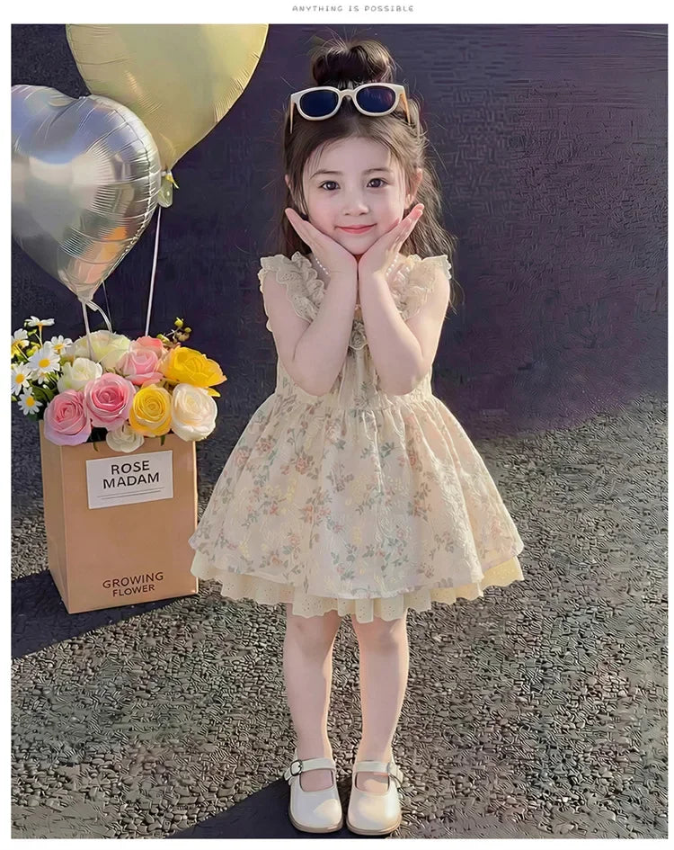 2026 New Baby Summer Girls Printed Dress, Princess Kids Sweet Fashion Party Dress 2-7T