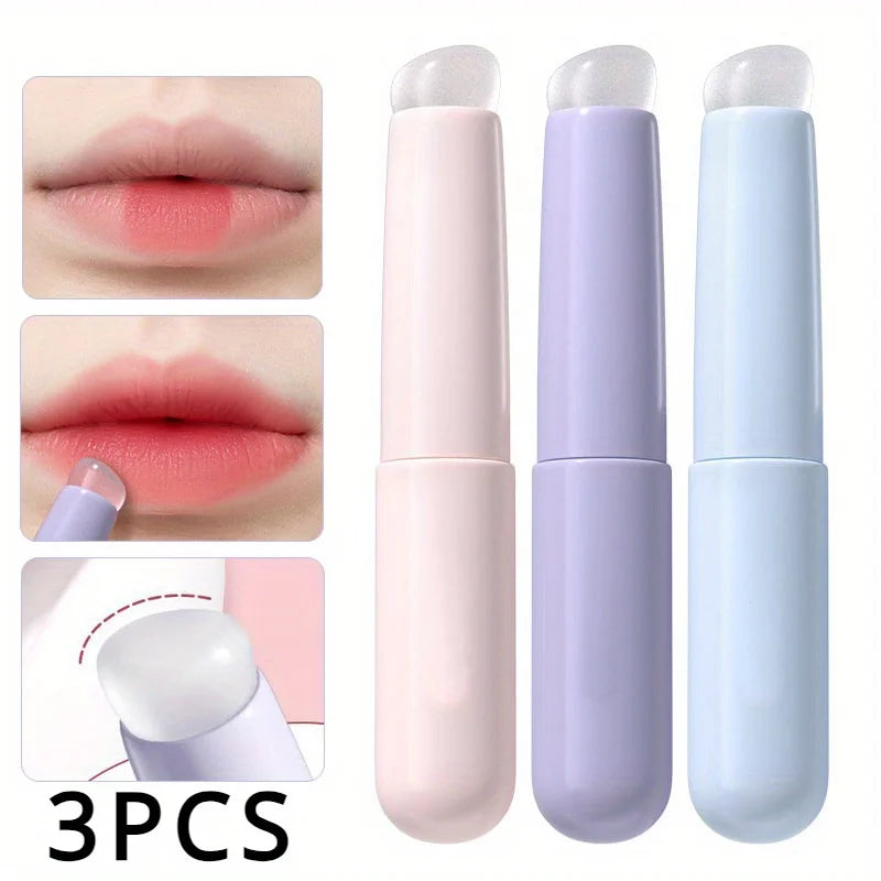 Silicone Lip Brushe With Abs Plastic Handle, Portable Lipstick & Lip Balm Applicator With Cap,Perfect Blending & Smudge Cover