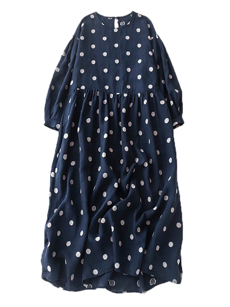 Cotton Vintage Polka Dot Dresses For Women New Korean Long Sleeve Loose Casual Dress Vestidos Elegant Clothes Spring Autumn 2026