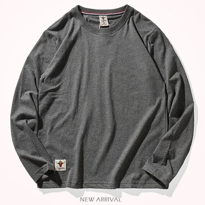 Retro Autumn Men Long Sleeve O Neck T Shirt 100 Percent Cotton Soft Washed Vintage Style Tee