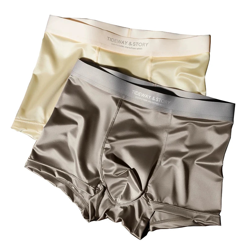 4Pcs Men'S Underwear Ice Silk High-End Men'S Light Luxury Satin Silk Breathable Flat Corner Four Cornered Shorts Without Marks