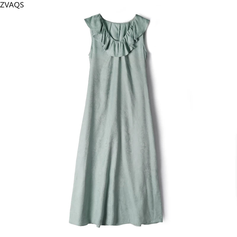 ZVAQS 100% Real Mulberry Silk Long Dresses 2025 Woman Summer Casual Tank Dress Fashion Vacation Dresses Women Clothing платье