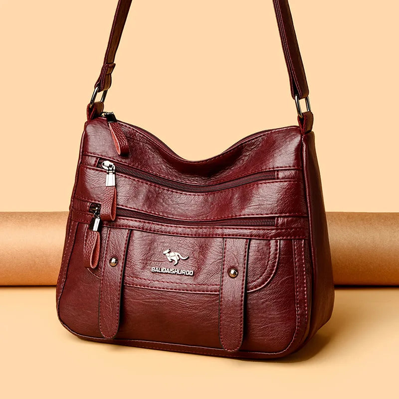 Trendy Women's Soft Leather Shoulder Bag Large Capacity Diagonal Crossbody Bag Street Style Matron Bag Fashionable All-Match